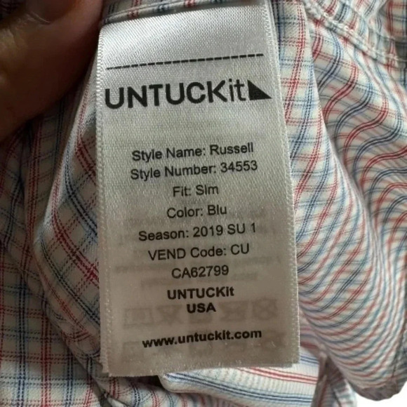 UNTUCKit Russell Slim Fit Shirt Button Up Long Sleeve Blue Red Stretch - Picture 5 of 10